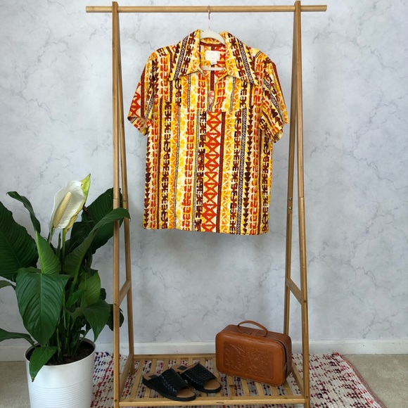 Vintage Other - Vintage 70s Yellow Hawaiian Barkcloth Shirt